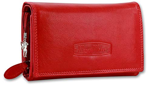 Money Maker Damen Frauen Kellnerbörse Geldbörse rot Leder 15.5x3x9.5cm OPJ704R Leder Kellnerbörse