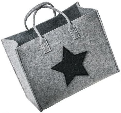 LaFiore24 Filztasche Qualitäts Filz Shopper Stern Einkaufstasche Handtasche Henkeltasche versch.Größen (Hell Grau Gross - Large) 42x24cm H.33/46cm
