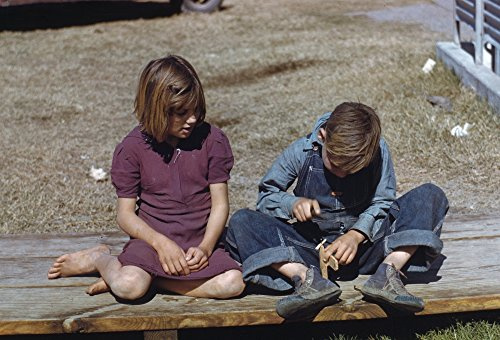 Texas Fsa Labor Camp 1942 Nboy Building A Model Airplane While His Sister Watches At A Farm Security Adminiatration Labor Camp In Robstown Texas Photograph By Arthur Rothstein January 1942 Poster Prin