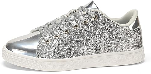 LUCKY STEP Baskets Femme | Baskets à Paillettes | Baskets Mode (Argent, 7US-37EU-4UK)