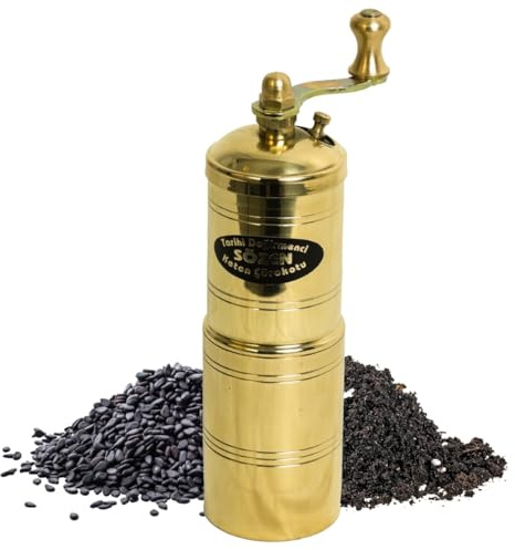 Handmade Sozen Black Seed Grinder Manual Brass Mill 5.91'', Portable Conical Burr Black Seed Mill, Portable Hand Crank Turkish Black Seed Grinder