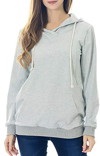 Smallshow Sweat à Capuche d'allaitement Maternité Femme, Sweat-Shirt d'allaitement à Manches Longues Light Grey XL
