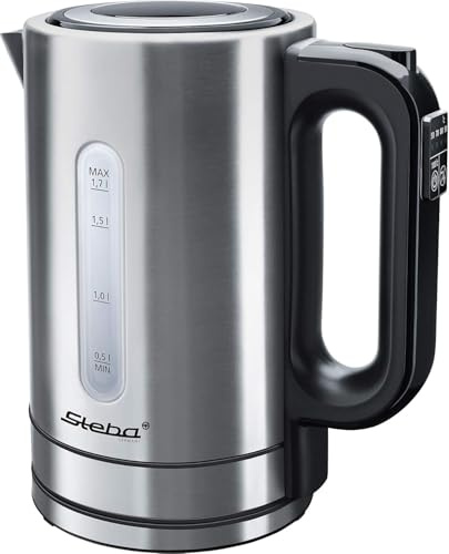 Steba Wasserkocher WK 21 Inox, 1,7 Liter | Temperatur einstellbar: 50, 70, 80, 90, 100°C, Farbige Temperaturanzeige, Deckelöffnung per Knopfdruck, Wasserstandsanzeige