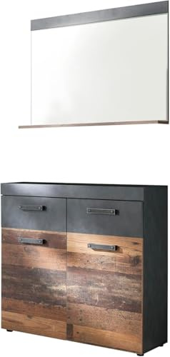 trendteam smart living - Indy - Garderobenkombination - Eiche/Grau - Garderobenschuhschrank, Garderobenspiegel - (BxHxT) 90 x 192 x 34 cm - antikfarbene Griffe