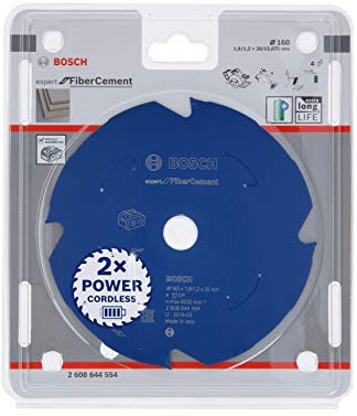 Bosch Professional 1x Kreissägeblatt Expert for Fiber Cement (Faserzement, Sägeblatt Ø 160 x 20 x 1,8 mm, 4 Zähne, Zubehör Akku Kreissäge)
