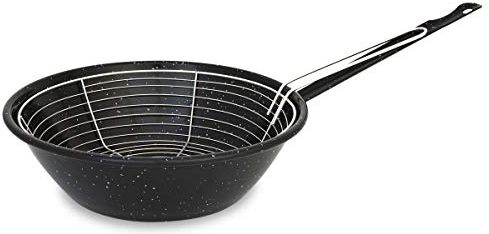 Menax - Padella Friggitrice con Cestello - Acciaio Vetrificato Antiaderente - 22 cm - Nero