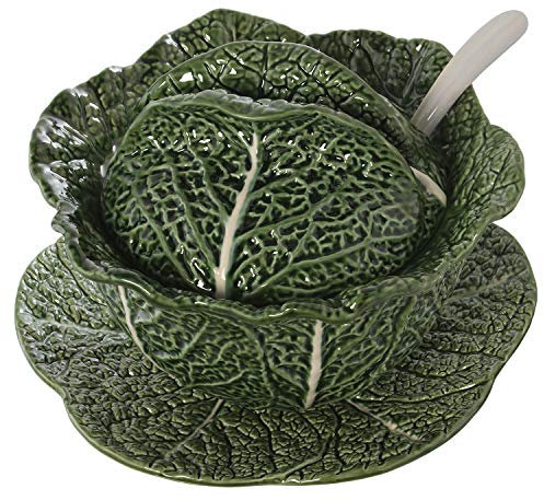 Camacho Sopera con bajoplato Y Cazo Cerámica Hoja De Col_sopera:ø30x24cm-plato:ø34cm