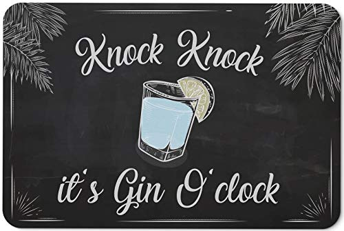 Tassenbrennerei Fußmatte mit Spruch Knock Knock it´s Gin 0´Clock - Türmatte lustig für Gin Liebhaber - für innen & außen - waschbar