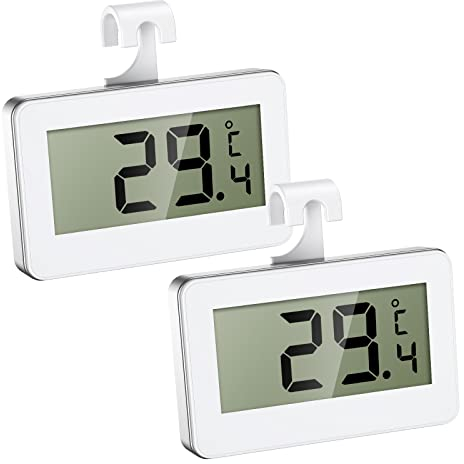 Brifit Kühlschrankthermometer, 2 Stück Mini Thermometer Kühlschrank, Gefrierschrank Thermometer mit Gut Lesbarem, LCD-Anzeige, Frost Alarm, Perfekt für Innen/Restaurants/Küche/Bars/Cafés
