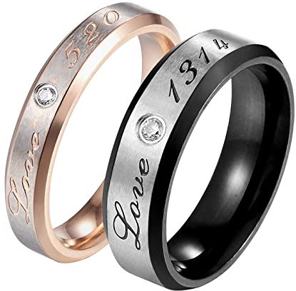 Aotiwe Verlobungsringe Schwarzes Roségold Ringe Love 520 Love 1314 Gebürstete Oberfläche, Weiß Zirkon Damen 57 (18.1) & Herren 62 (19.7)