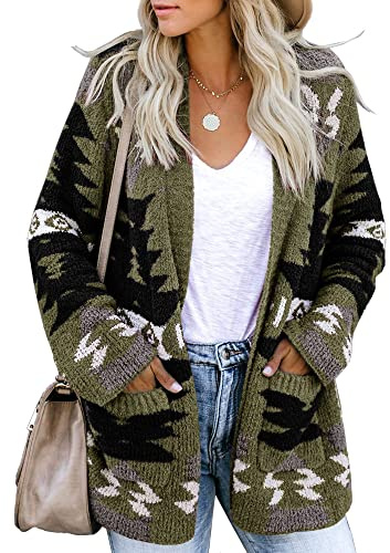 FERBIA Women Boho Cardigan Aztec Open Front Loose Slouchy Sweaters Tribal Long Sleeve Knitted Christmas Jacket Coat