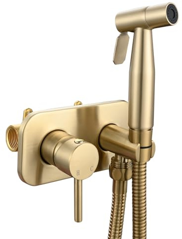 Tecmolog Acciaio Inossidabile Doccetta per Bidet Set con Bidet Portatile Tubo da Doccia da 1.5 m per Sanitari Bagno, Oro Spazzolato, WS024J2F2