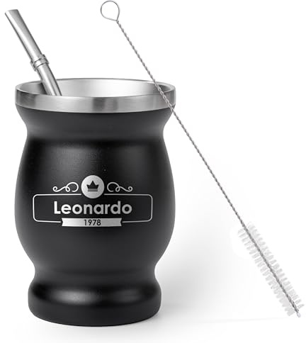 Regalo Original | Kit Mate Argentino Personalizado con Nombre | Vaso Calabaza Acero Inoxidable 250ml Doble Pared Térmica, Bombilla y Cepillo | Grabado Láser Imborrable