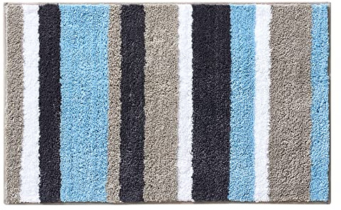 MIULEE Badematte Stripe rutschfest Duschmatte 50x80 cm Blau und Grau | Badvorleger Gestreifte Badteppich Dekorativ Badezimmerteppich Flauschig Saugfähig Rutschfest Badezimmer Wohnzimmer 1 Stück