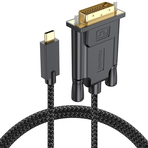 FEMORO Câble USB C vers DVI 90 cm USB-C (compatible Thunderbolt 3) vers DVI Câble tressé compatible avec MacBook Pro 2016-2022, Surface Book 2, Dell XPS 13/15, Galaxy