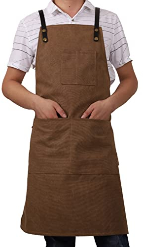 Arbeitsschürze Herren Werkstatt, Canvas Jeans Schürze Schwarz Wasserdicht Einstellbar, Schürzen Männer Handwerker Tischler Maler Barkeeper, Schreinerschürze Gartenschürze ( Color : Brown , Size : XL )