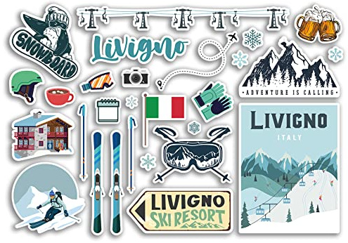 A5 Aufkleberbogen Livigno Vinyl Aufkleber - Italien Italien Ski Resort Berge Snowboard Urlaub Flagge Reise Schnee Sport Gepäck Scrapbooking #79066