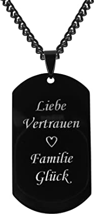Hanessa Personalisierte Kette mit Gravur Edelstahl 57 cm mit Anhänger Dog Tag in schwarz - Personalisierte Halskette für Männer und Frauen - Personalisierter Schmuck Damen Herren