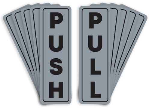 RDLCAR Push Pull Door Signs 60mm x 190mm Set of 10 Self Adhesive Vinyl Stickers Easy to Install Design for Doors in Restaurants Bars Schools and Homes Silver