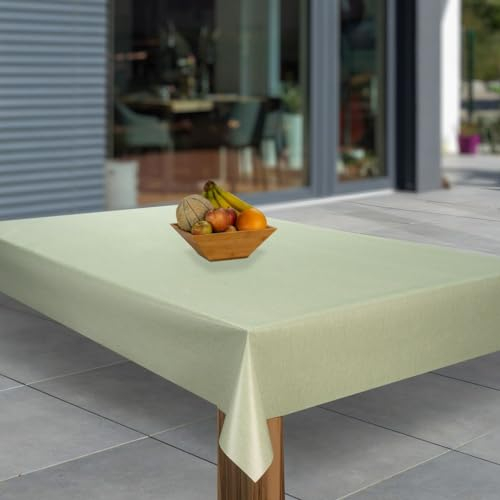 laro Wachstuch-Tischdecke Abwaschbar Garten-Tischdecke Wachstischdecke PVC Plastik-Tischdecken Eckig Meterware Wasserabweisend Abwischbar, Muster:Minze Grün Leinen, Größe:130x160