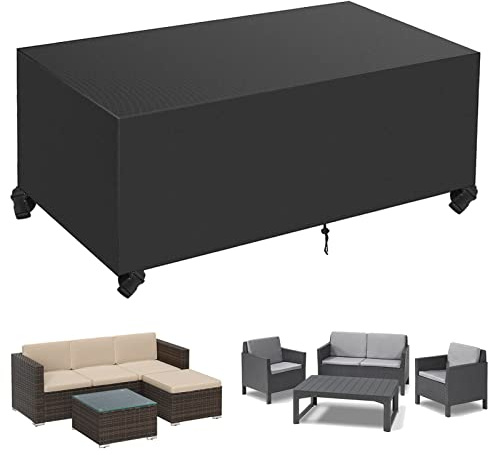 Housse Salon de Jardin, Housse de Table Jardin Rectangulaire, Couverture de Protection Meubles Bâche Salon de Jardin Imperméable Anti-UV, Bache Table Exterieur (Schwarz, 230*165*80cm 600D)