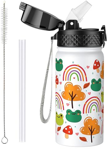 OLDLEY 420ml/14oz Kinder Edelstahl Isolierte Wasserflasche mit Stroh für Schule Metall Vakuum Kleine Flasche Lecksicher Halten Heiße Kalte Jungen Mädchen Kleinkinder Kinder(Auto, 420ml)