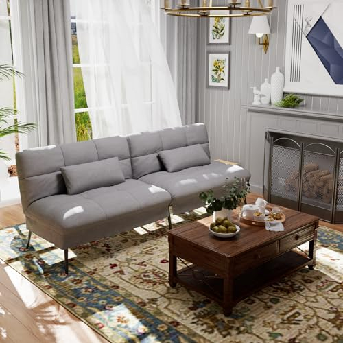 COMHOMA Divano Letto Pieghevole con Schienale Regolabile a 5 Posizioni, Divano Trasformabile Salvaspazio, Schiuma ad Alta Densità, Tessuto, Grigio