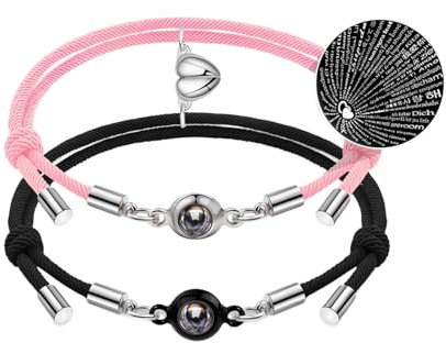 QianSiLi Paar Armbänder, Ich liebe dich in 100 Sprachen Projektion Armband, einstellbar, Paar Geschenke für ihn sie Freund Freund, Jahrestag Geschenk Geburtstag Valentinstag