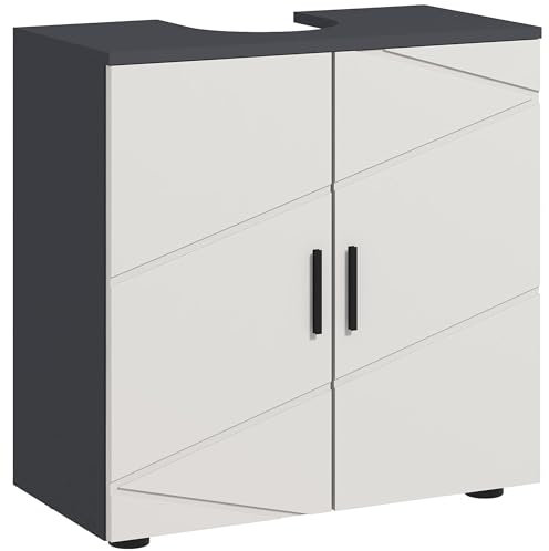 kleankin Mobiletto Bagno Sottolavabo con Armadietto 2 Ante, Mobile Sottolavadino a Piedistallo in Legno con Mensola Regolabile, 60x30x60cm, Grigio