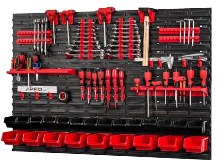 PAFEN Tool Wall With Stacking Boxes - 1152 x 780 mm - Storage System Shelf for Garage Workshop Tool Holders With Perforated Storage Rack - Bulk Rack Organiser System Set 65 Pieces
