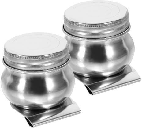 SHINEOFI 2stücke Edelstahl Künstler-ölpalettenbecher Deckel Großer Doppel-Dipper Palette Cup Für Acrylölfarben Multifunktionaler Farb Pinselreinigungsbehälter Breiter Mund Für Einfaches Mis