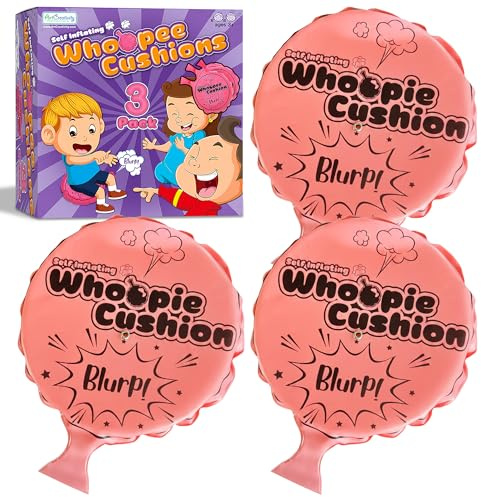 ArtCreativity Self Inflating Whoopie Cushion Set - 3 Pack - 7 Inch Whoopee Cushions for Rib Cracking Fart Sounds - Classic Prank Toys for Boys and Girls - Party Favors and Gag Gifts for Kids