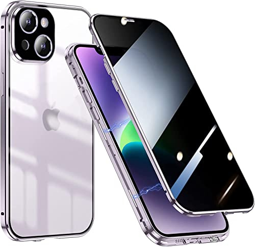WEYNRBOX Case for iPhone 13 mini Privacy Screen Cover,Front & Back Magnetic Metal Bumper iPhone 13 mini Anti-Peeping Case,Double-sided Tempered Glass/360 Full Body/Anti-Spy Phone Case for 13 mini,Pink