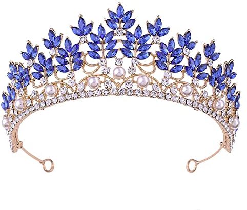 TONZN Haarschmuck für Frauen, Barock-Luxus-Strass-Perlen-Braut-Tiara, Krone, Kristall-Diadem, Schleier-Tiaras, Hochzeit-Kopfschmuck, Silberweiß