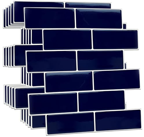 WALPLUS 6 PCS Deep Blue 3D Tile Stickers 30.5 x 30.5 cm, Peel and Stick Waterproof Self Adhesive Wall Tiles for Kitchen Bathroom Splashback