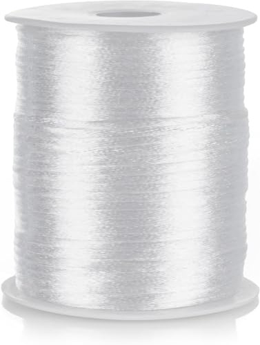 FQTANJU 2mm Nylon Satin Cord, 100 Yards Nylon Cord Satin String for Bracelet Jewelry Making Silky Rattail Macrame Trim Cord Necklace Bulk Beading Thread Kumihimo Chinese Knot Craft (White)