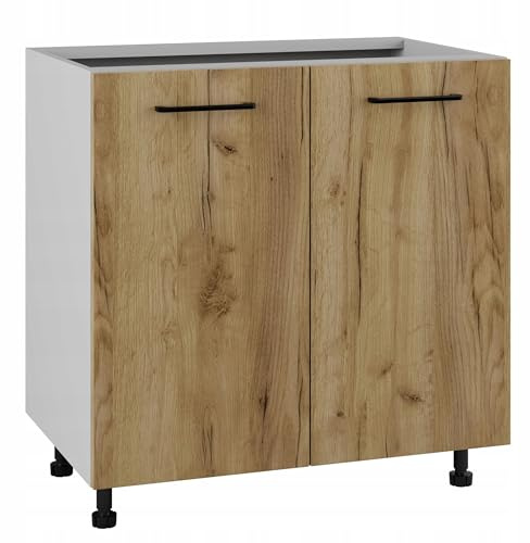 Laclar Küchenschrank Unterschrank TAFLA - ohne Arbeitsplatte Soft-Close Türen - MDF laminiert - grifflose Front - Einlegeboden - selbstmontagefähig - 90x50,8x72 cm - Eiche Craft Gold