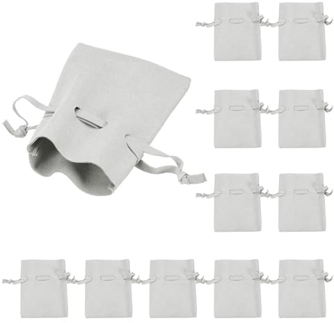 QUARKZMAN 12pz Sacchetto per Gioielli in Microfibra 3,5 × 2,7 Pollici, Mini Bustine per Gioielli con Coulisse per Sacchetto Regalo Gioielli Piccoli Collana Orecchini Bracciale, Grigio