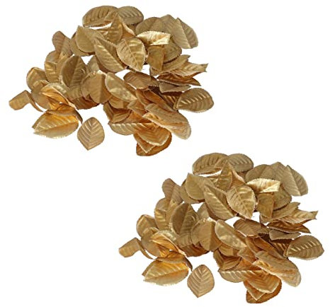 Jwthee 400 Stück goldene künstliche Blätter, künstliche Seidenblätter, 5,5 x 3,5 cm, goldene Blätter, künstliche Blätter für DIY Hochzeit, Ansteckblume, Party, Heimdekoration