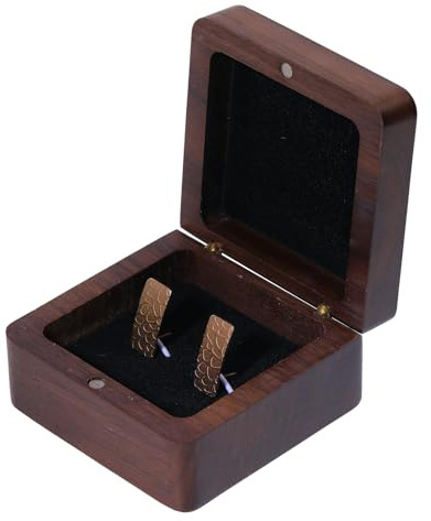 CHGCRAFT Scatola per Anelli in Legno Scatola regalo per collana in legno Scatola per gemelli in legno di noce Espositore per gioielli per Fidanzamento Compleanno Anniversario 2,65x2,67x1,41 pollici