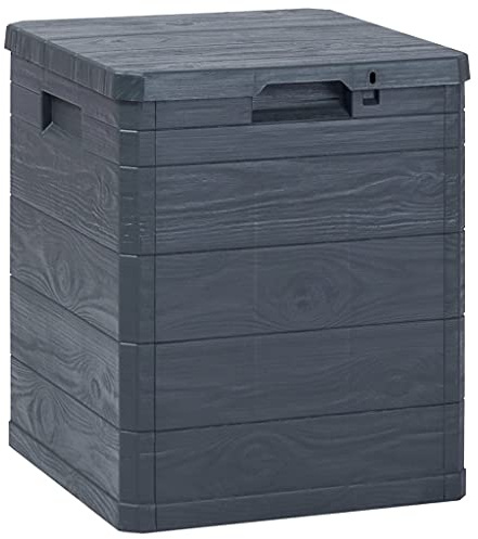 Myheimly Garten-Aufbewahrungsbox Holzoptik Kissenbox Gartenbox Auflagenbox Gartentruhe Kissentruhe Truhe Box Spielzeugkiste Wasserdicht 90 L Anthrazit