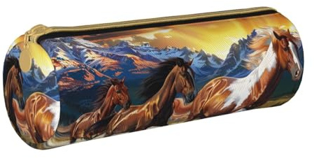 LRHCNZDCP Trousse à crayons en cuir imprimé chevaux - Fermeture éclair ronde - Jolie trousse à crayons pour l'école et le bureau, blanc, Taille unique, Cartable