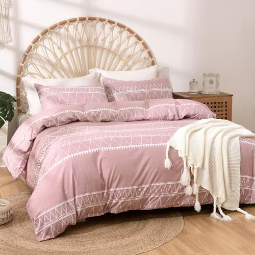 Tokokimo Housse de Couette 200x200 avec 2 Taies d'oreiller 65x65 cm - Design Bohémien - Parure de lit 200x200 cm - 100% Microfibre Housse Couette avec Fermetures éclair, Rose