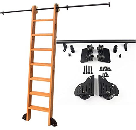 XEXENAMU Rollbare Bibliotheksleiter, Schiebeleiter, Schienen-Hardware-Kit, Hochleistungs-Gleitschienen | Rollleitern für Bücherregale, Lagerbars, Rundrohr aus Karbonstahl (ohne Leiter) (Grö
