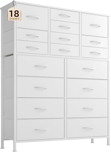 CAIYUN Chest of Drawers with 18 Drawers， Dressers & Chests of Drawers for Bedroom， Storage Drawers for Kids， Bedroom Furniture Toy Storage Clothes Storage Cabinet, White