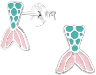 Monkimau Meerjungfrauenflossen Kinder Ohrringe | 925 Silber | Mädchen Ohrstecker Schmuck | Hypoallergen & Nickelfrei | Kinderohrringe Geschenkidee
