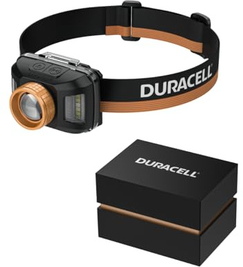 Duracell DH850R Pro LED Headlamp - 850 Lumens, Twist Focus, Up to 60 m Beam Range, Red Light & Broadview, Dual Power (Battery & AAA Power), USB-C Rechargeable, IP54 Splashproof, Gift Box