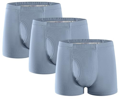 3 Pares de Calzoncillos para Incontinencia Hombre 250 ml Boxer de Algodón Lavable y Reutilizable con Almohadilla Absorbente Ropa Interior Absorbente Azul Grisáceo Talla 3XL