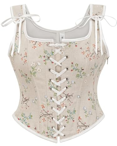 KUOSE Women's Renaissance Corset Top Floral Print Lace-up Vintage Medieval Corsets Vest