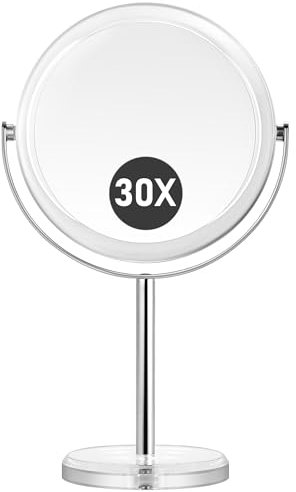 MOMOKUBA Vergrößerungsspiegel 30fach, Doppelseitiger 1fach & 30fach Kosmetikspiegel, Tischspiegel Kosmetikspiegel mit Vergrößerung mit 360°Rotation,Rasierspiegel für Schlafzimmer und Badezimmer